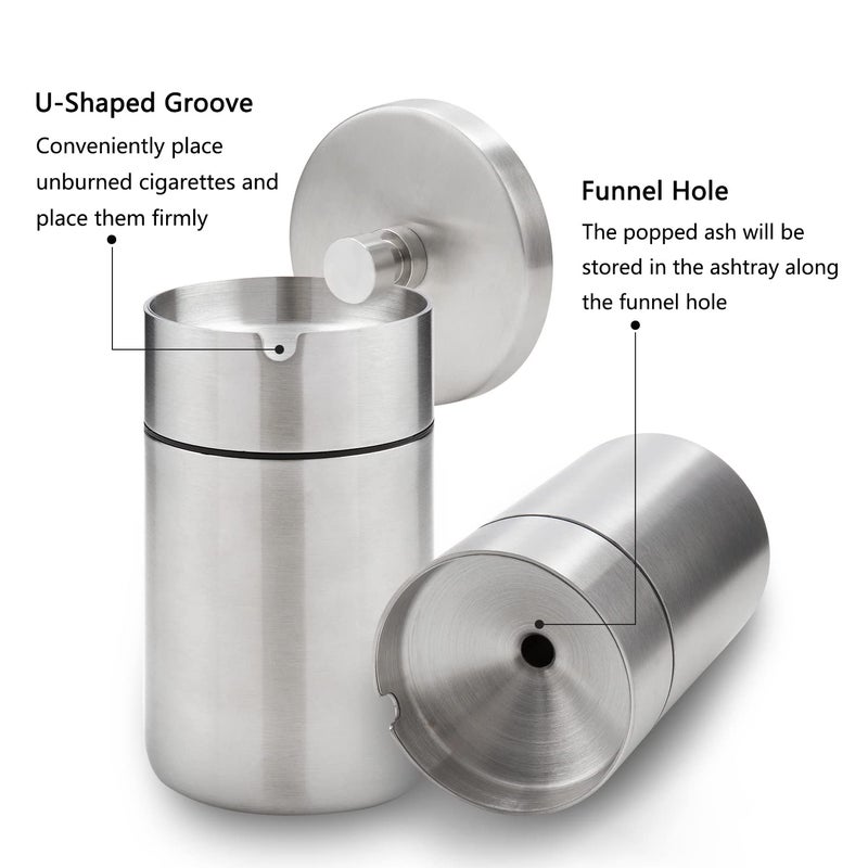 EOCICI Stainless Steel Auto Ashtrays with Lid Car Ashtray Smell Proof Portable Smokeless Detachable Windproof Extinguished Butt Bucket Ash Tray for Car Cup Holder (Silver) - Image 5